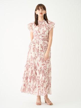  Pleated Ornament Floral Dress in pink, premium women's dress at SNIDEL USA