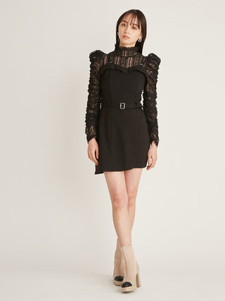 Corset Detail Skirt Romper in black, premium women's dress at SNIDEL USA