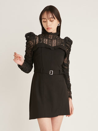 Corset Detail Skirt Romper in black, premium women's dress at SNIDEL USA