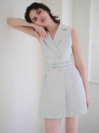 Sleeveless Vest Mini Dress in light blue, premium women's dress at SNIDEL USA