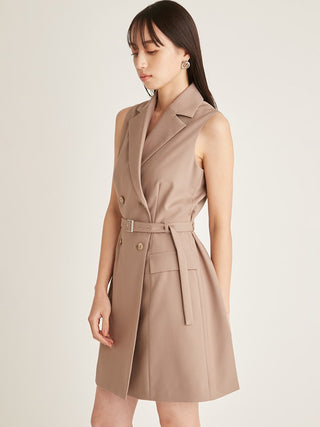Sleeveless Vest Mini Dress in mocha, premium women's dress at SNIDEL USA