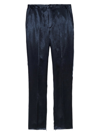 High Waisted Semi Flared Satin Pants in navy, Knit Flared Pants Premium Fashionable Women's Pants at SNIDEL USA