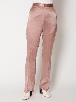 High Waisted Semi Flared Satin Pants in peach, Knit Flared Pants Premium Fashionable Women's Pants at SNIDEL USA