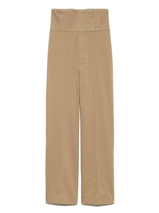 High Waisted Semi Wide Leg Trouser With Back Lace-Up in beige, Knit Flared Pants Premium Fashionable Women's Pants at SNIDEL USA