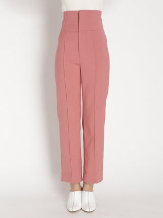 High Waisted Semi Wide Leg Trouser With Back Lace-Up in pink, Knit Flared Pants Premium Fashionable Women's Pants at SNIDEL USA