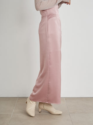  Button Up Satin Maxi Skirt in pink, Premium Fashionable Women's Skirts & Skorts at SNIDEL USA