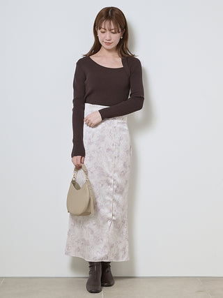  Button Up Satin Maxi Skirt in flower, Premium Fashionable Women's Skirts & Skorts at SNIDEL USA