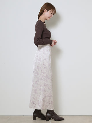  Button Up Satin Maxi Skirt in flower, Premium Fashionable Women's Skirts & Skorts at SNIDEL USA