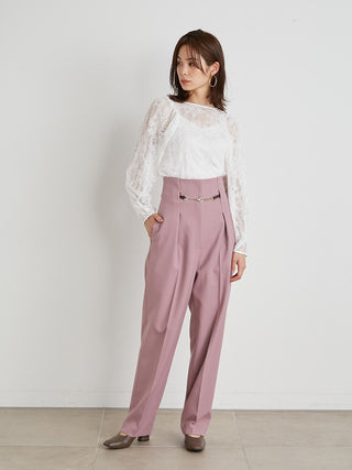   Sustainable High Waisted Pleated Pants in pink, Knit Flared Pants Premium Fashionable Women's Pants at SNIDEL USA