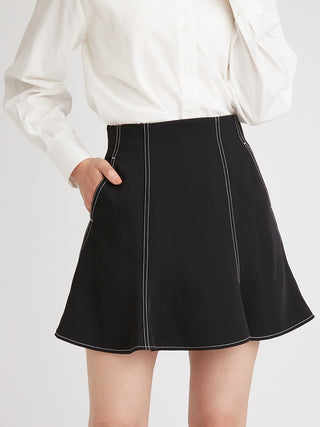 Sustainable Hem Flared Mini Skort in black, Premium Fashionable Women's Skirts & Skorts at SNIDEL USA