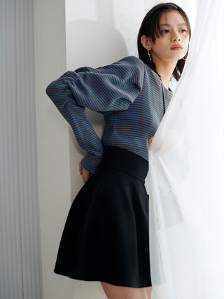 Variegated Structured High Waist Mini Skort in black, Premium Fashionable Women's Skirts & Skorts at SNIDEL USA