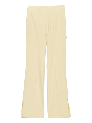 High Waisted Flared Pants With Side Slit in Beige, Knit Flared Pants Premium Fashionable Women's Pants at SNIDEL USA