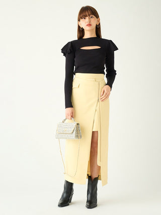 High Zip up Maxi Skirt in yellow, Premium Fashionable Women's Skirts & Skorts at SNIDEL USA