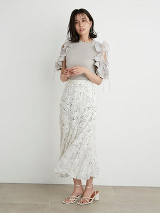 Flare Printed Midi Skirt in white, Premium Fashionable Women's Skirts & Skorts at SNIDEL USA