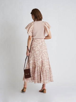 Flare Printed Midi Skirt in pink beige, Premium Fashionable Women's Skirts & Skorts at SNIDEL USA