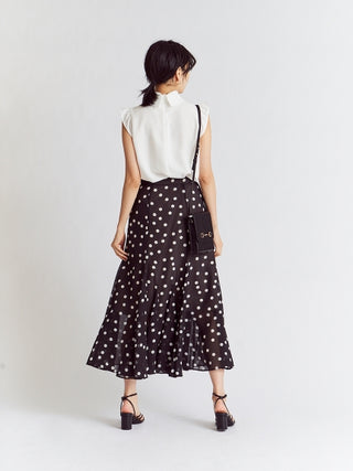 Flare Printed Midi Skirt in black, Premium Fashionable Women's Skirts & Skorts at SNIDEL USA