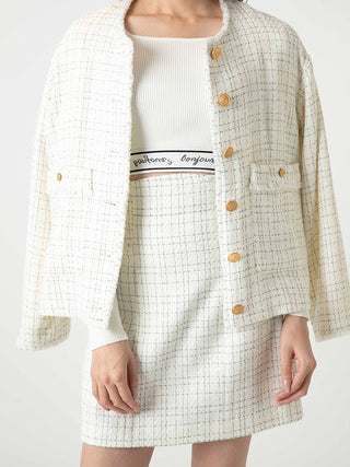 High waisted Varie Tweed Mini Skirt in white, Premium Fashionable Women's Skirts & Skorts at SNIDEL USA