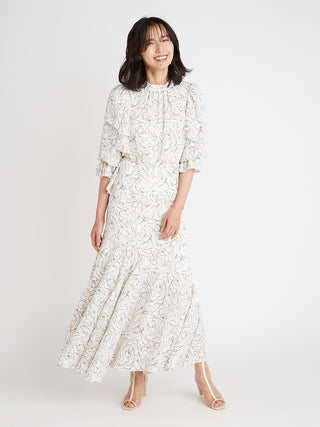 Print High Waisted Maxi Skirt in ivory, Premium Fashionable Women's Skirts & Skorts at SNIDEL USA
