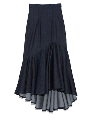 High Waist Mermaid Volume Midi Skirt in indigo, Premium Fashionable Women's Skirts & Skorts at SNIDEL USA