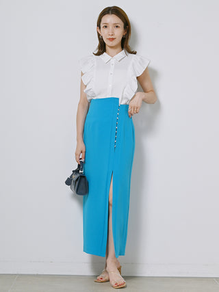  Sustainable High Slit Max Skirt in blue, Premium Fashionable Women's Skirts & Skorts at SNIDEL USA