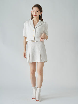  Box Pleat Mini Skirt in white, Premium Fashionable Women's Skirts & Skorts at SNIDEL USA