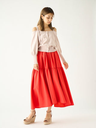 Volume Taffeta Maxi Skirt in red, Premium Fashionable Women's Skirts & Skorts at SNIDEL USA