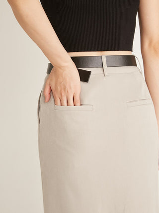 Sustainable Straight Maxi Side Slit Skirt in beige, Premium Fashionable Women's Skirts & Skorts at SNIDEL USA