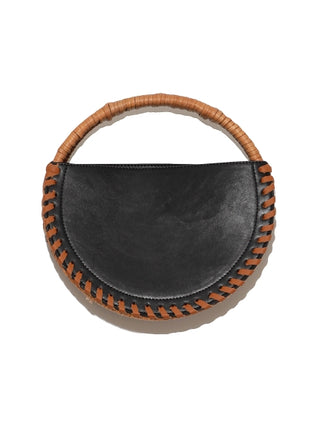 Leather Round Hand Bag in black, Luxury Collection of Fashionable & Trendy Women's Bags at SNIDEL USA