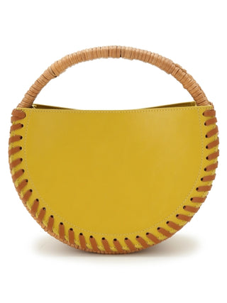Leather Round Hand Bag in yellow, Luxury Collection of Fashionable & Trendy Women's Bags at SNIDEL USA