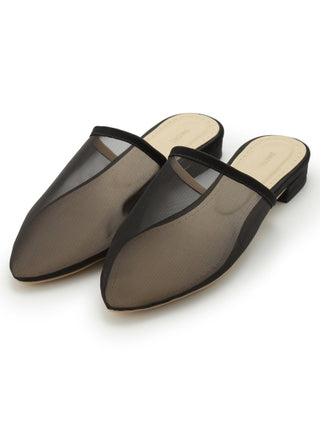 Sheer Tulle Flat Sandal in black, Premium Collection of Fashionable & Trendy Women's Shoes, Boots, Loafers, & Sandals at SNIDEL USA