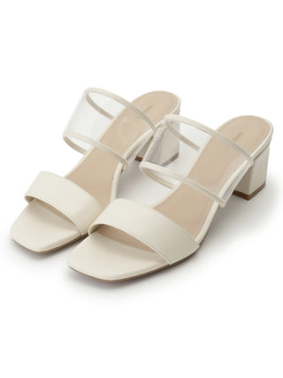 Clear Strap Chunky Heeled Mule Sandals in ivory, Premium Collection of Fashionable & Trendy Women's Shoes, Boots, Loafers, & Sandals at SNIDEL USA