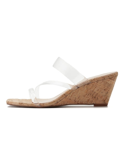 Clear Vinyl Multi Strap Wedge Mule in beige, Premium Collection of Fashionable & Trendy Women's Shoes, Boots, Loafers, & Sandals at SNIDEL USA