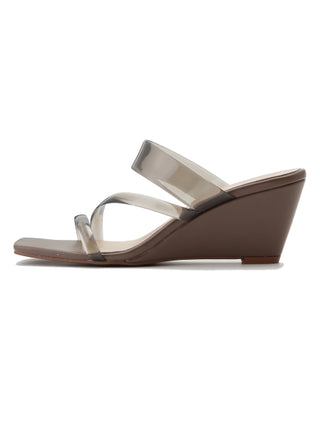Clear Vinyl Multi Strap Wedge Mule in mocha, Premium Collection of Fashionable & Trendy Women's Shoes, Boots, Loafers, & Sandals at SNIDEL USA