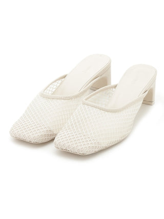 Square Mesh Heeled Sandal in ivory, Premium Collection of Fashionable & Trendy Women's Shoes, Boots, Loafers, & Sandals at SNIDEL USA