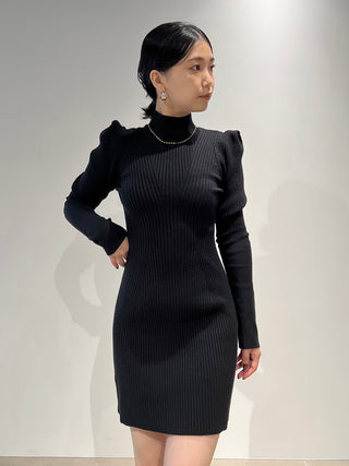  Sustainable Pencil Cut Rib Knit Mini Dress in black, premium women's dress at SNIDEL USA