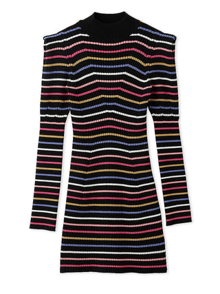  Sustainable Pencil Cut Rib Knit Mini Dress in border, premium women's dress at SNIDEL USA
