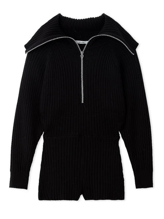 Sustainable  Long Sleeve Knit Romper in black, premium women's dress at SNIDEL USA