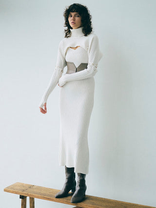  Three Piece Rib Knit Dress in off-white, premium women's dress at SNIDEL USA