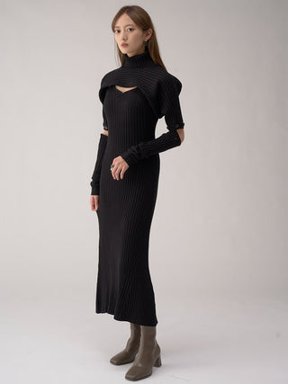 Three Piece Rib Knit Dress in black, premium women's dress at SNIDEL USA