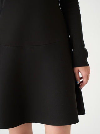 Open Shoulder Frill Mini Knit Dress in black, premium women's dress at SNIDEL USA