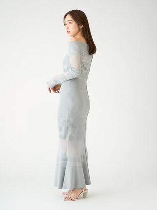  Sheer Mermaid Flare Knit Dress in sax, premium women's dress at SNIDEL USA