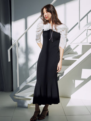   Puff Sleeve Knit Dress in black, premium women's dress at SNIDEL USA