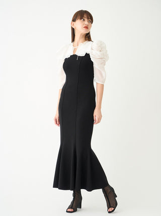   Puff Sleeve Knit Dress in black, premium women's dress at SNIDEL USA