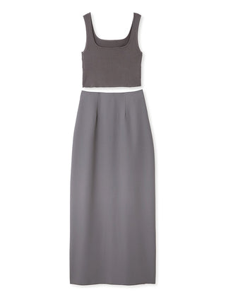 Knit Crop Top x Maxi Skirt Set in gray, premium women's dress at SNIDEL USA