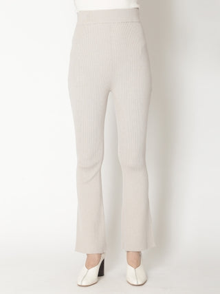   High Waisted Ribbed Knit Flared Pants in ivory, Knit Flared Pants Premium Fashionable Women's Pants at SNIDEL USA'
