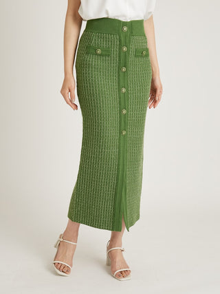  Blade Design Button Up Maxi Skirt in green, Premium Fashionable Women's Skirts & Skorts at SNIDEL USA