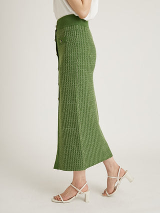  Blade Design Button Up Maxi Skirt in green, Premium Fashionable Women's Skirts & Skorts at SNIDEL USA