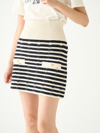  Sustainable Tweed-Like Knit Mini Skirt in border, Premium Fashionable Women's Skirts & Skorts at SNIDEL USA