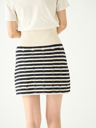  Sustainable Tweed-Like Knit Mini Skirt in border, Premium Fashionable Women's Skirts & Skorts at SNIDEL USA