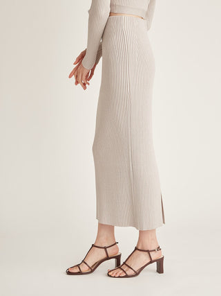  Sustainable Knit Maxi Pencil Skirt with Back Slit in gray beige, Premium Fashionable Women's Skirts & Skorts at SNIDEL USA